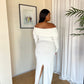 XL | Cream Bardot Sculpted Dress with Long Sleeves: Extra Length (160cm)