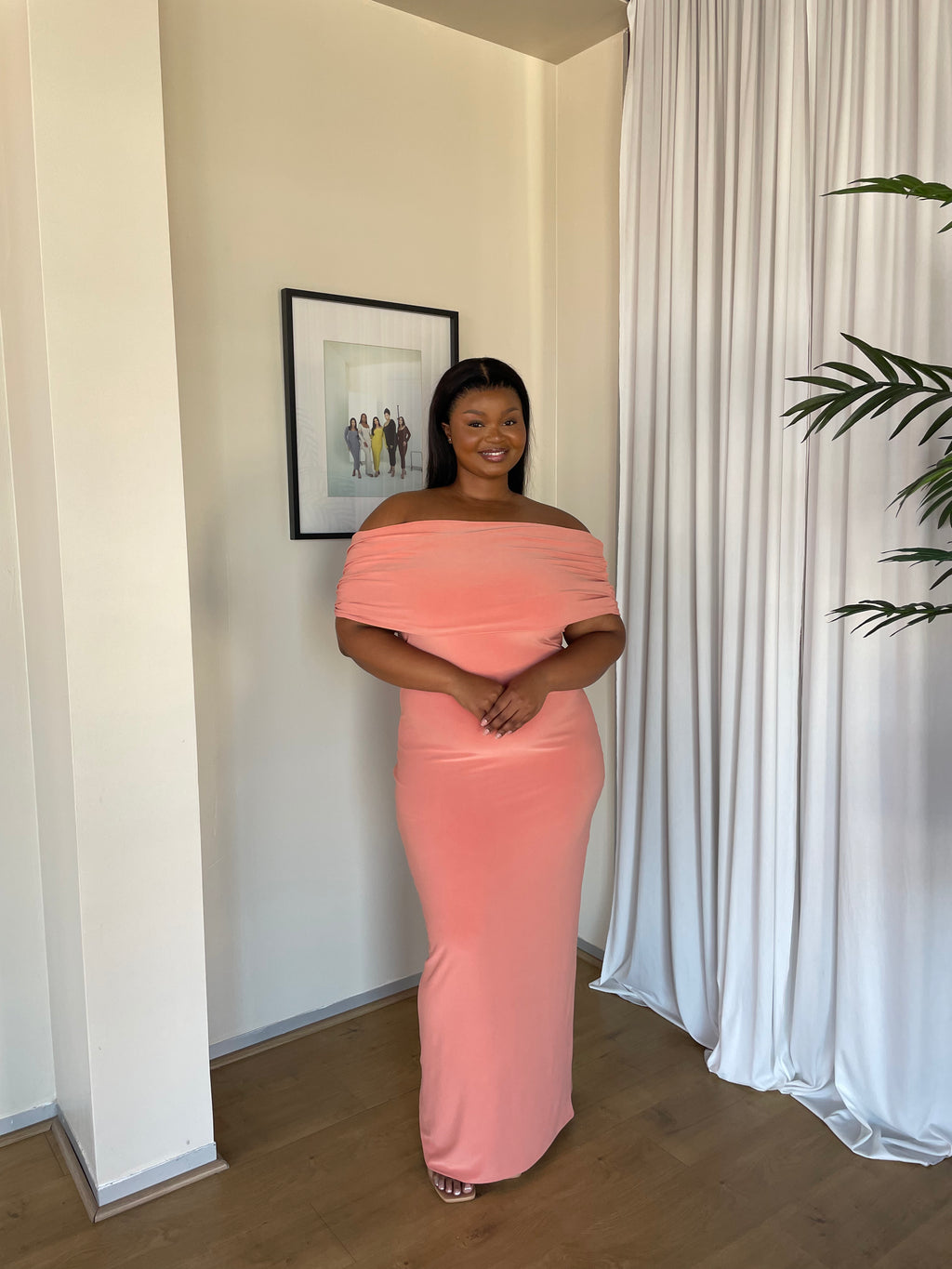 XL | 140CM Terracotta Off-shoulder Bardot Sculpted Dress