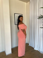 XL | 140CM Terracotta Off-shoulder Bardot Sculpted Dress