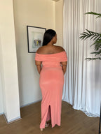 XL | 140CM Terracotta Off-shoulder Bardot Sculpted Dress