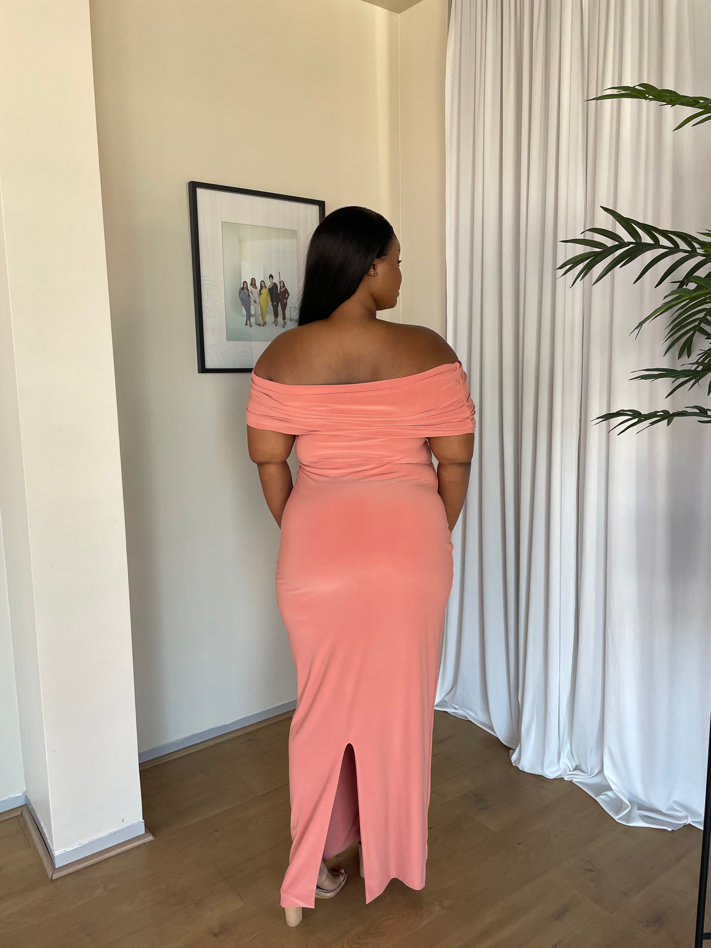 XL | 140CM Terracotta Off-shoulder Bardot Sculpted Dress