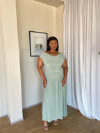 2XL | Mint Cowl Neck Drop Waist Midi Dress