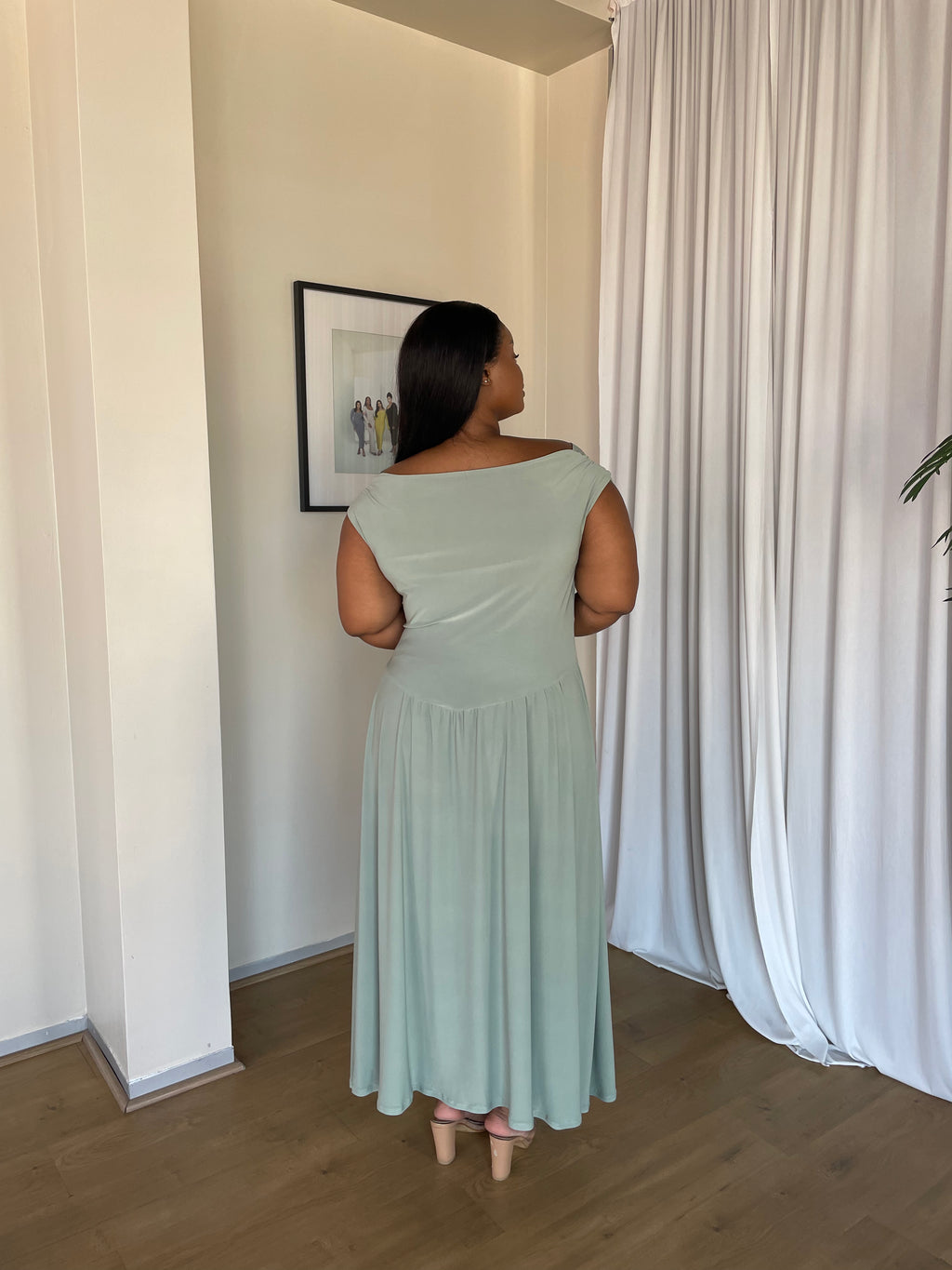 2XL | Mint Cowl Neck Drop Waist Midi Dress