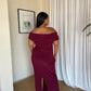 XL | Dark Maroon Off-shoulder Bardot Sculpted Dress