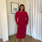 XL | Maroon Crew-Neck Sculpted Dress with Long Sleeves