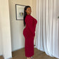 XL | Maroon Crew-Neck Sculpted Dress with Long Sleeves