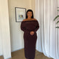 2XL | Chocolate Brown Bardot Sculpted Dress with Long Sleeves