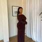 2XL | Chocolate Brown Bardot Sculpted Dress with Long Sleeves