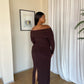 2XL | Chocolate Brown Bardot Sculpted Dress with Long Sleeves