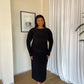 XL | Black Crew-Neck Sculpted Dress with Long Sleeves