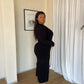 XL | Black Crew-Neck Sculpted Dress with Long Sleeves