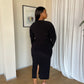 XL | Black Crew-Neck Sculpted Dress with Long Sleeves