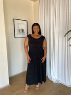 2XL | Black Cowl Neck Drop Waist Midi Dress