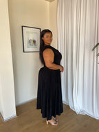 2XL | Black Cowl Neck Drop Waist Midi Dress