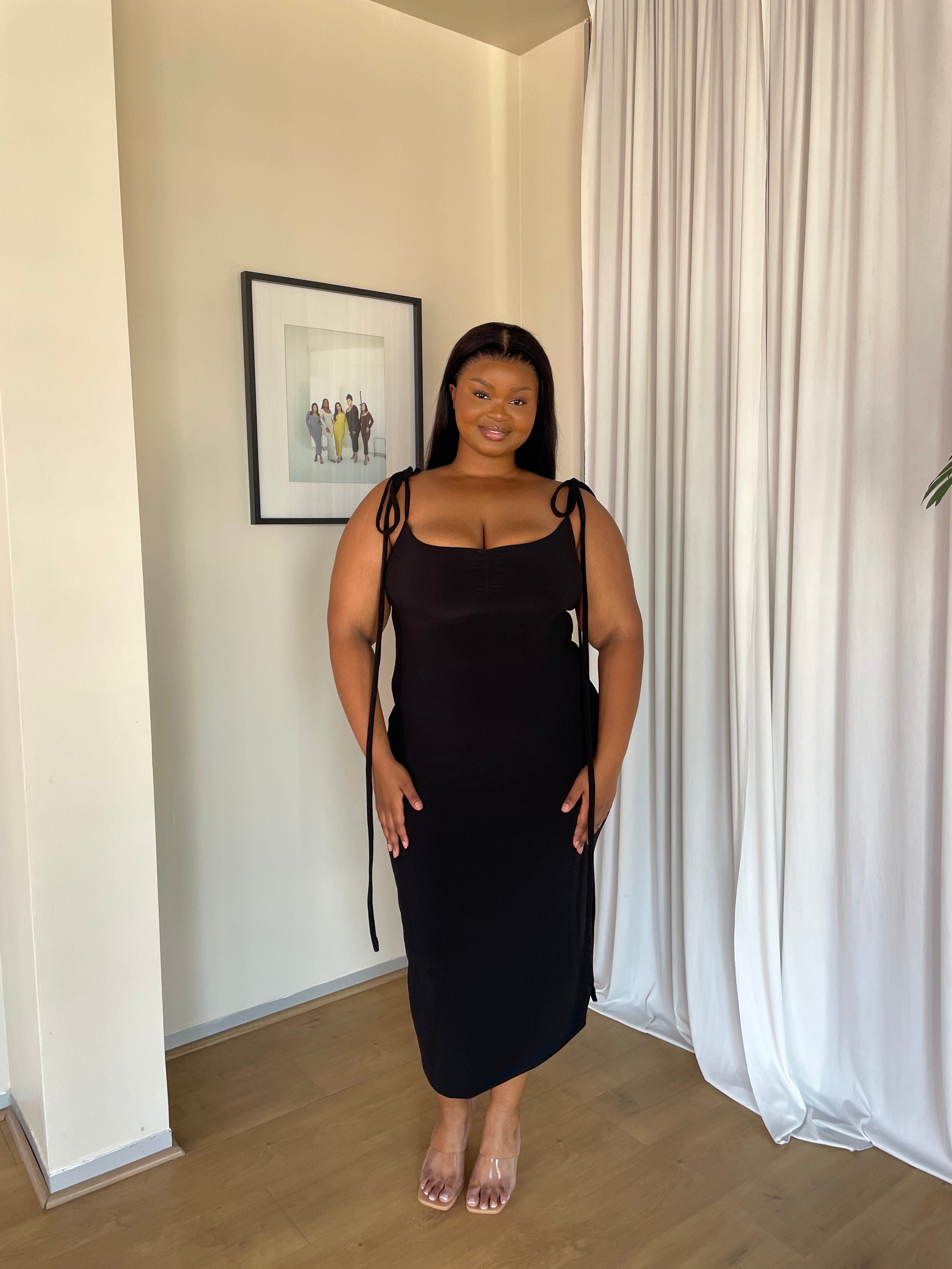 2XL | Black Bow Tie Evening Dress: Short