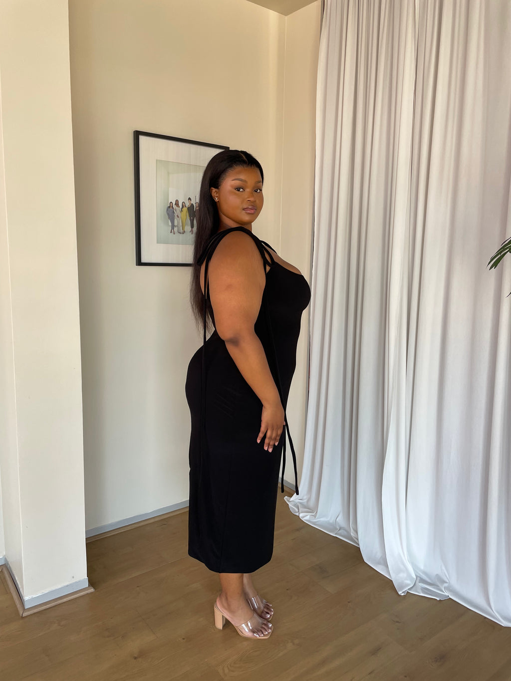 2XL | Black Bow Tie Evening Dress: Short