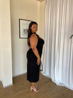 2XL | Black Bow Tie Evening Dress: Short