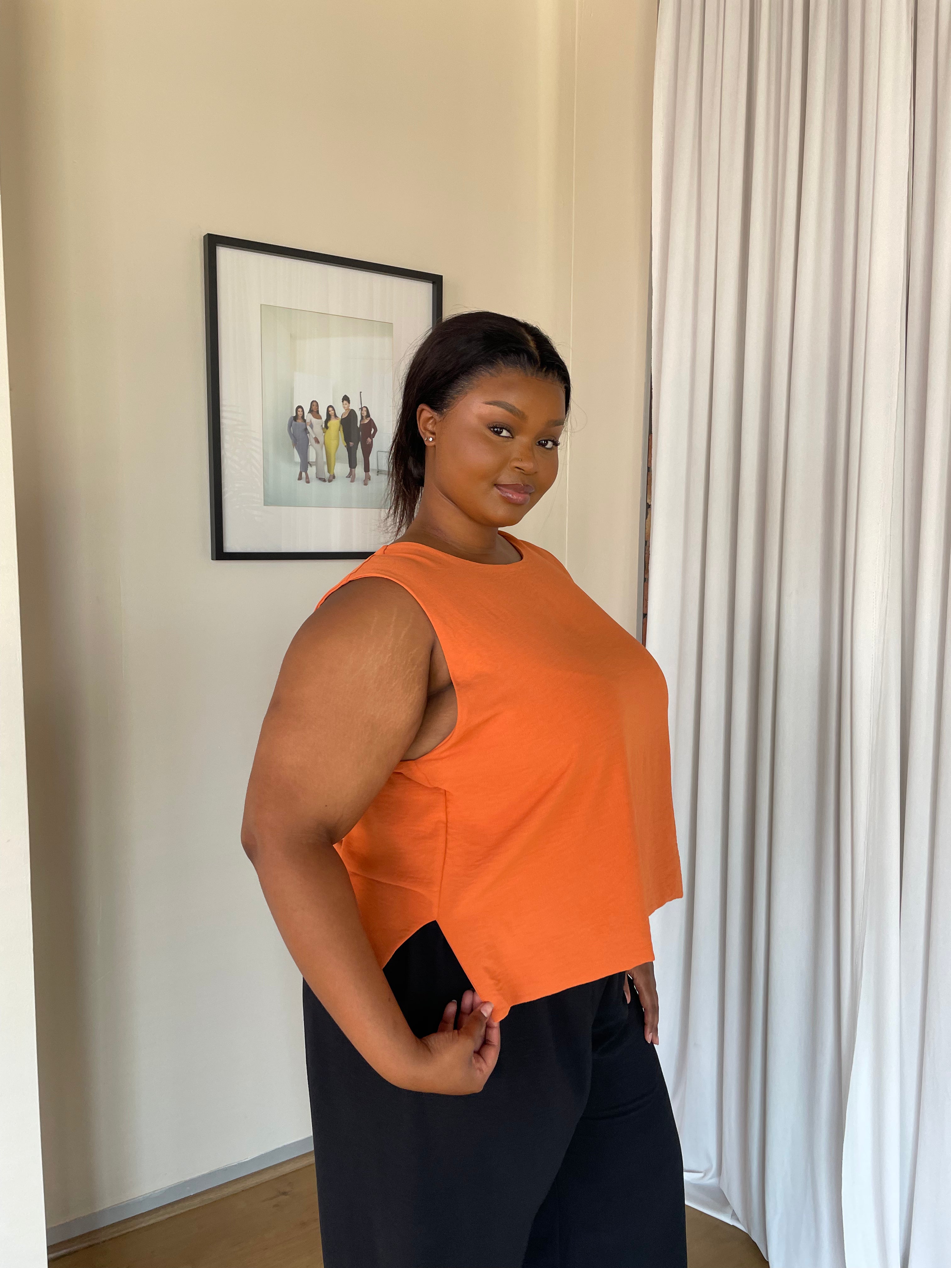 2XL | Rust Crinkle Sleeveless Top