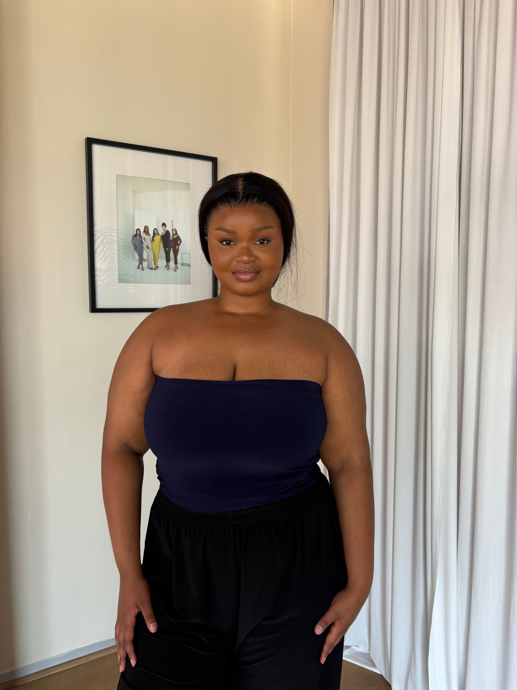 XL | Navy Blue Bandeau Crop Top