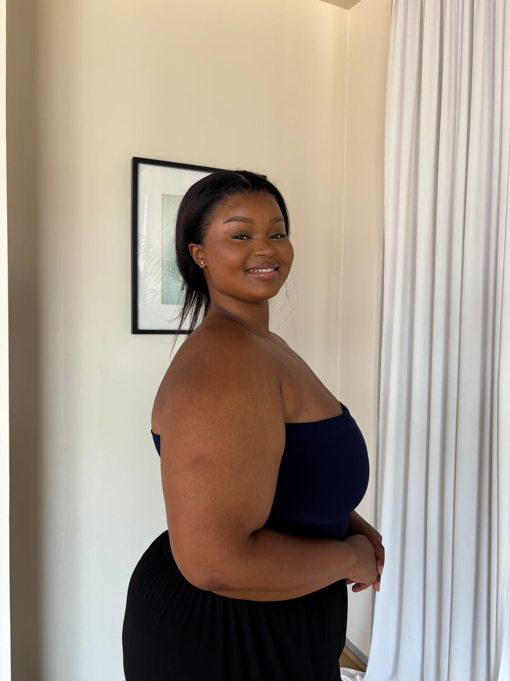 XL | Navy Blue Bandeau Crop Top