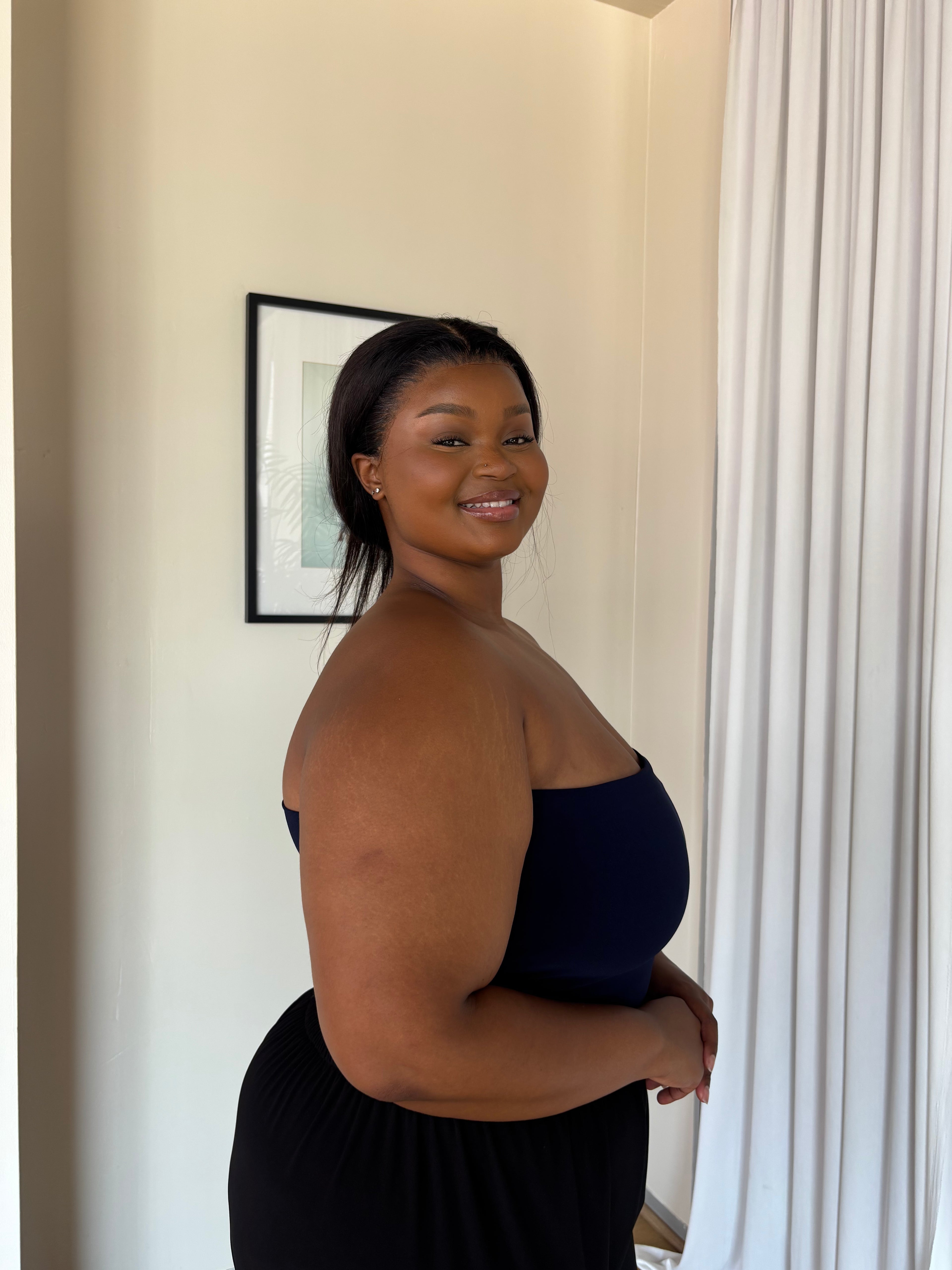 XL | Navy Blue Bandeau Crop Top