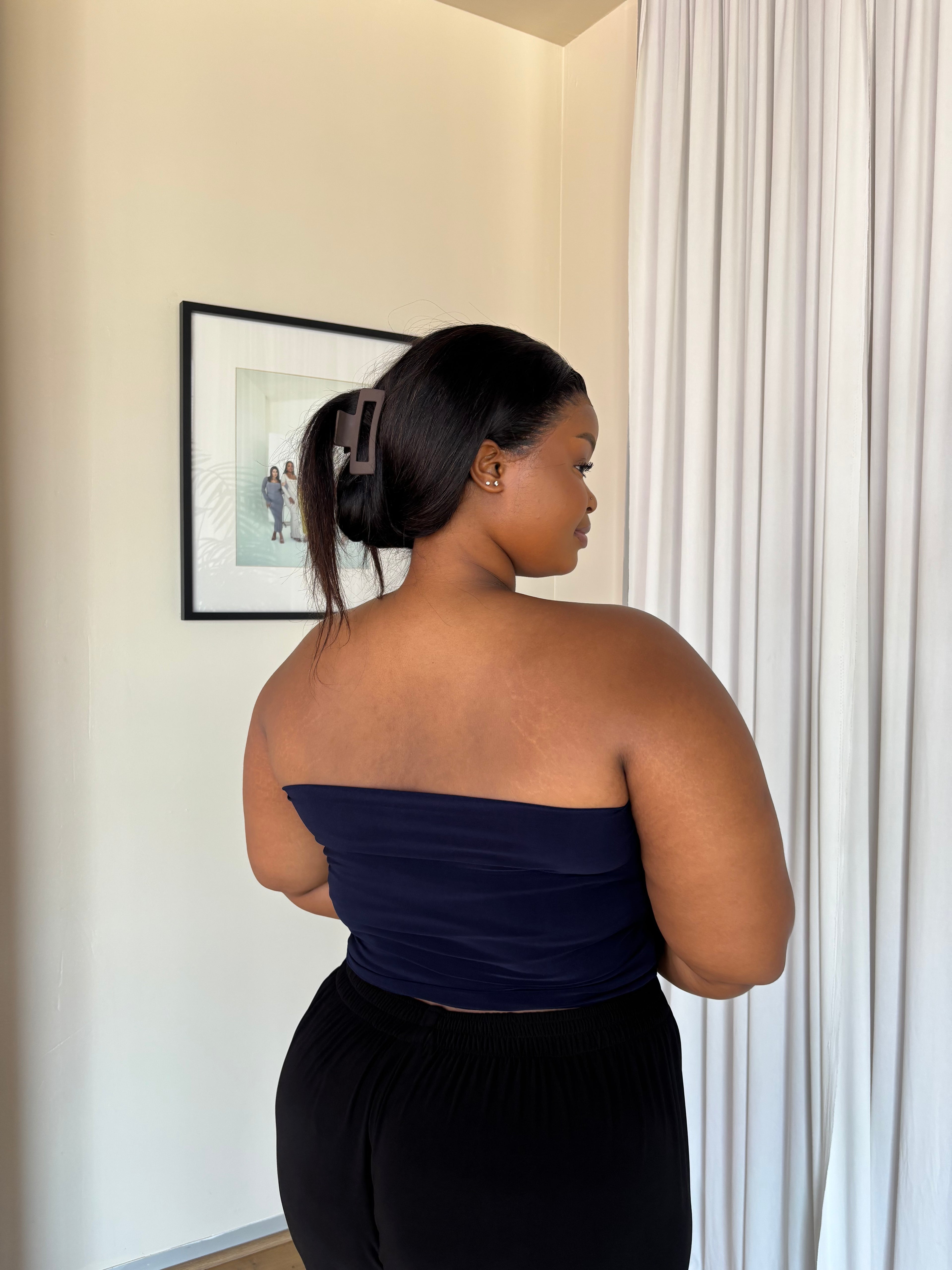 XL | Navy Blue Bandeau Crop Top