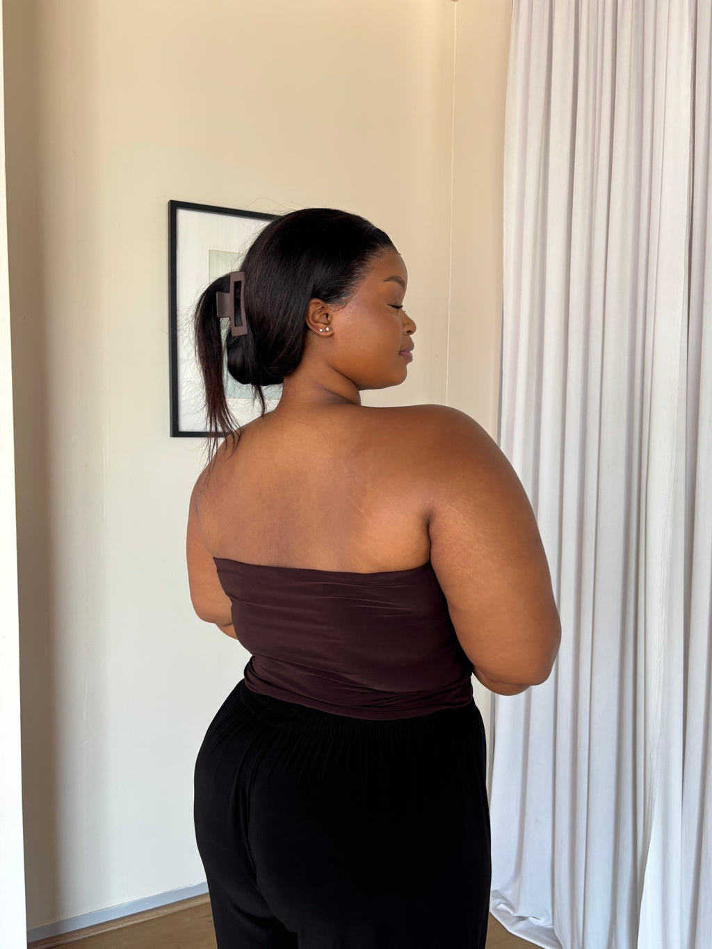 XL | Chocolate Brown Bandeau Crop Top