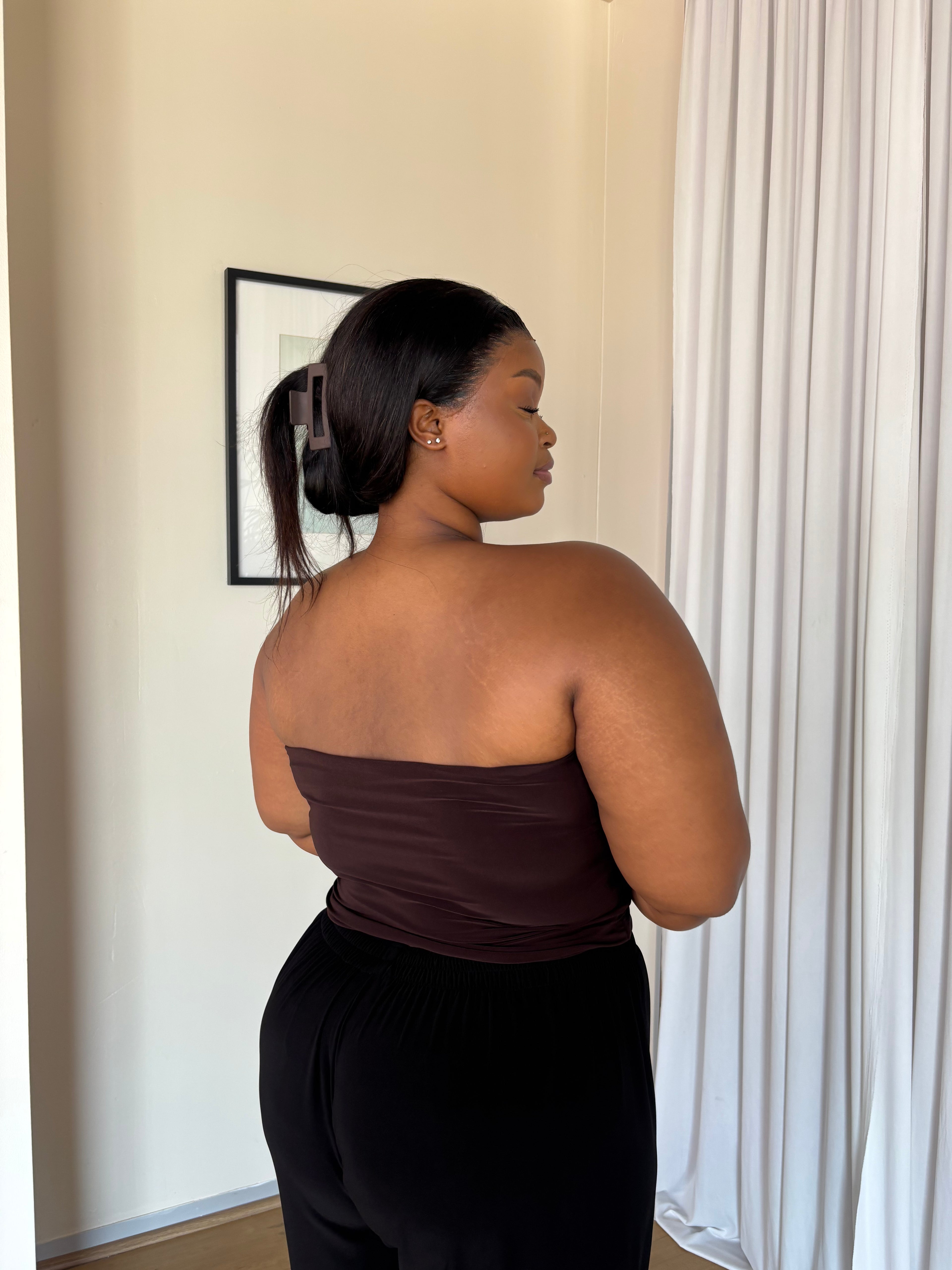 XL | Chocolate Brown Bandeau Crop Top