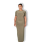 Sage Crew-Neck Sculpted Dress with Short Sleeves