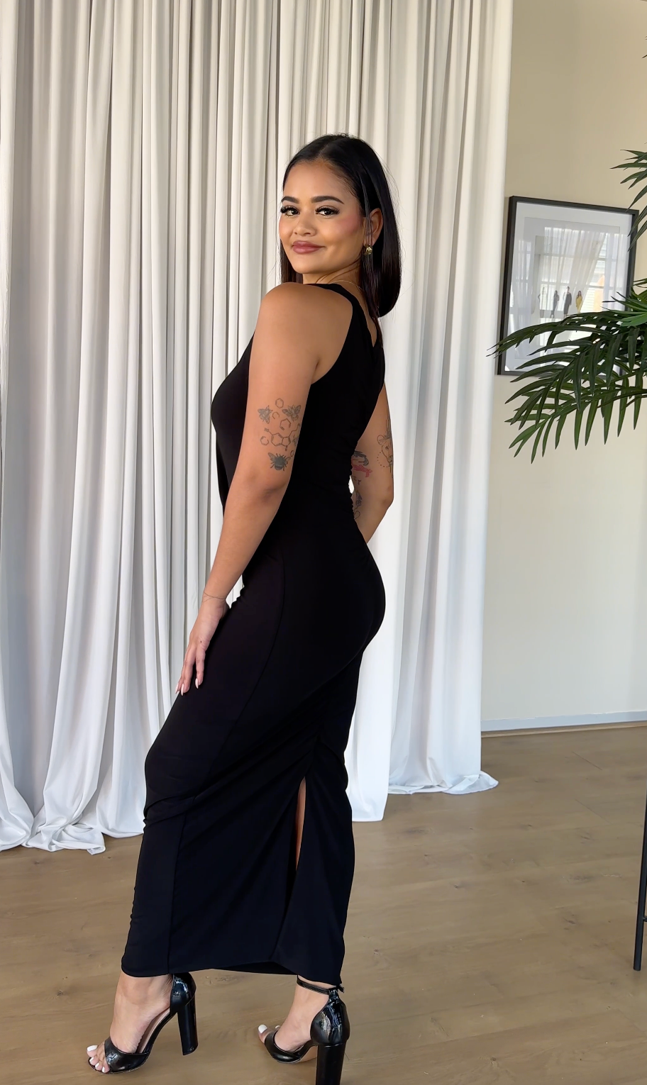Black Twisted Halter Neck Dress