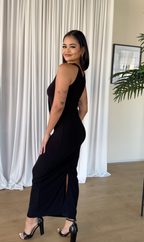 Black Twisted Halter Neck Dress