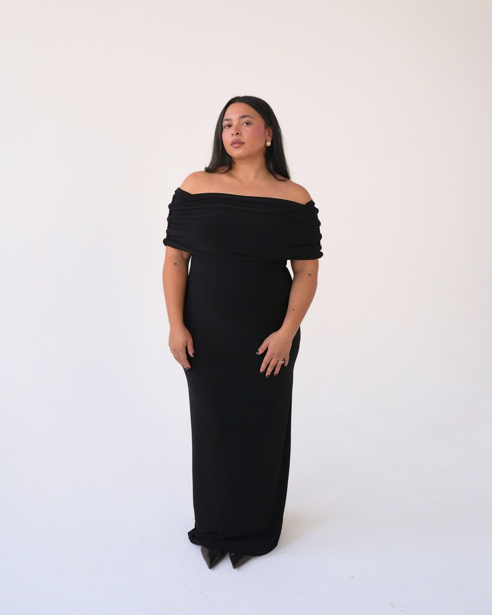 Black Off-shoulder Bardot Sculpted Dress