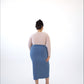 Denim Blue Slit Skirt with Ruched Detail