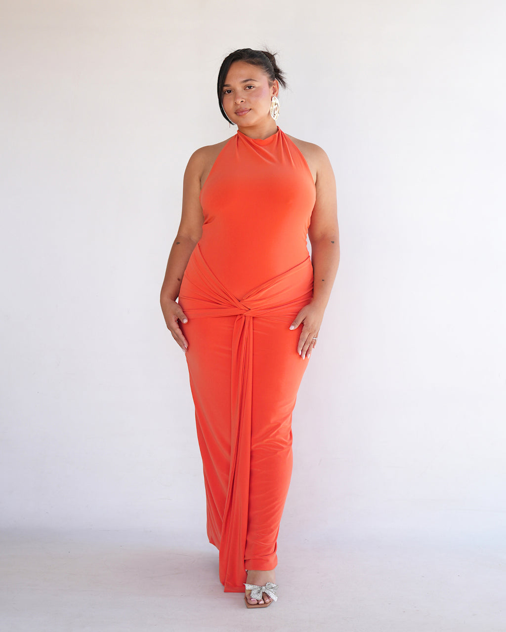 Orange Halter Dress with Tie Detail
