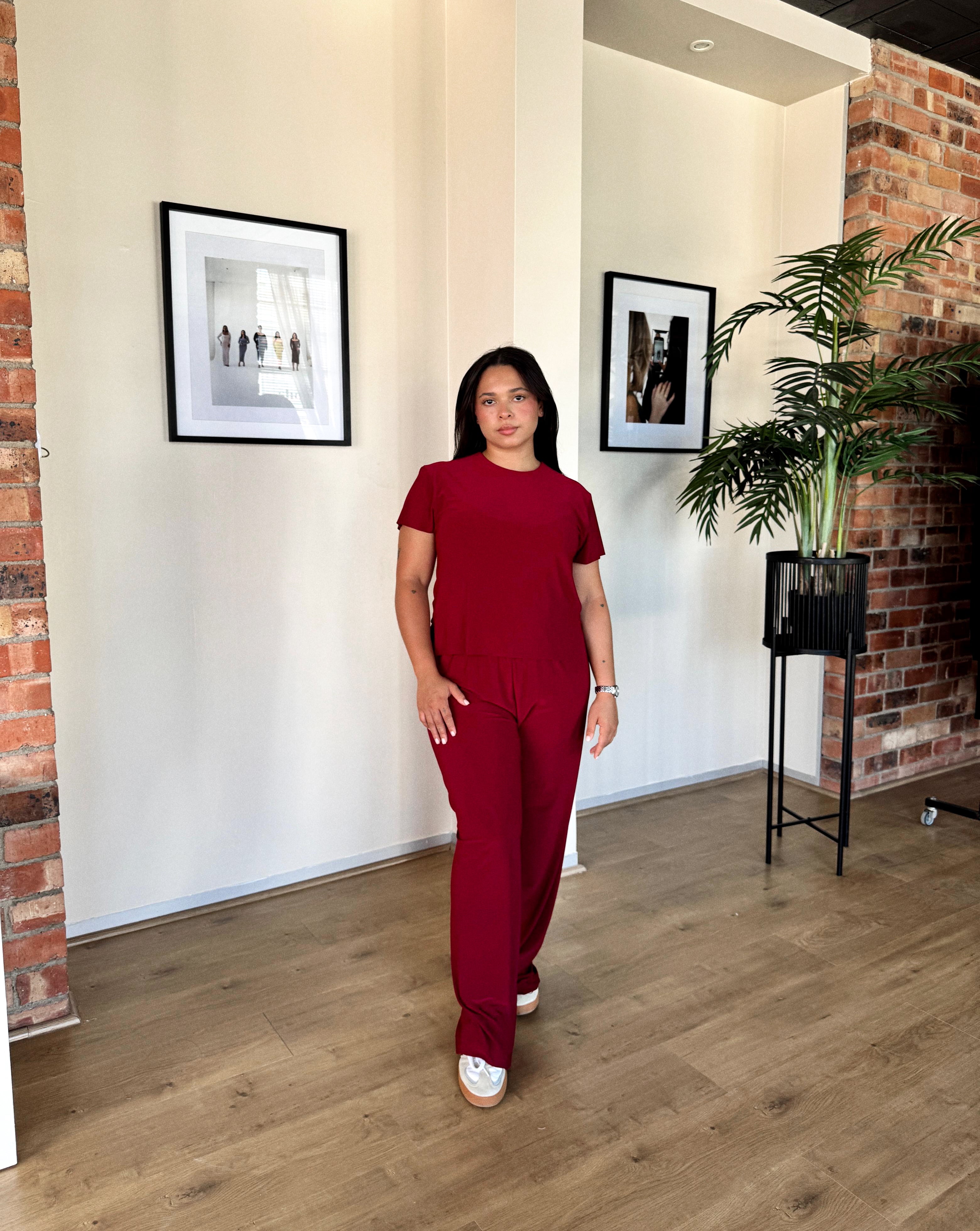 Maroon Straight Leg Resort Pants