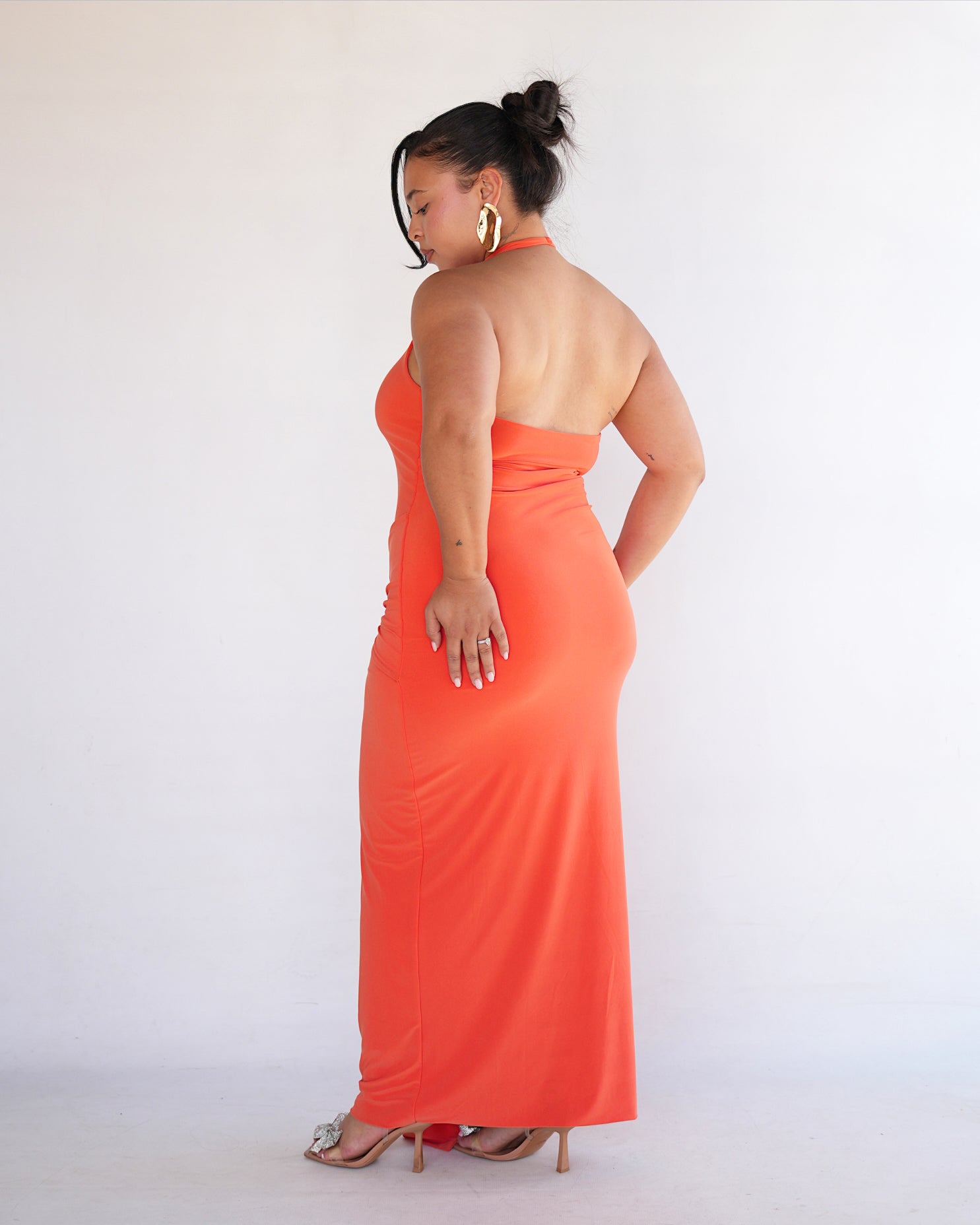 Orange Halter Dress with Tie Detail