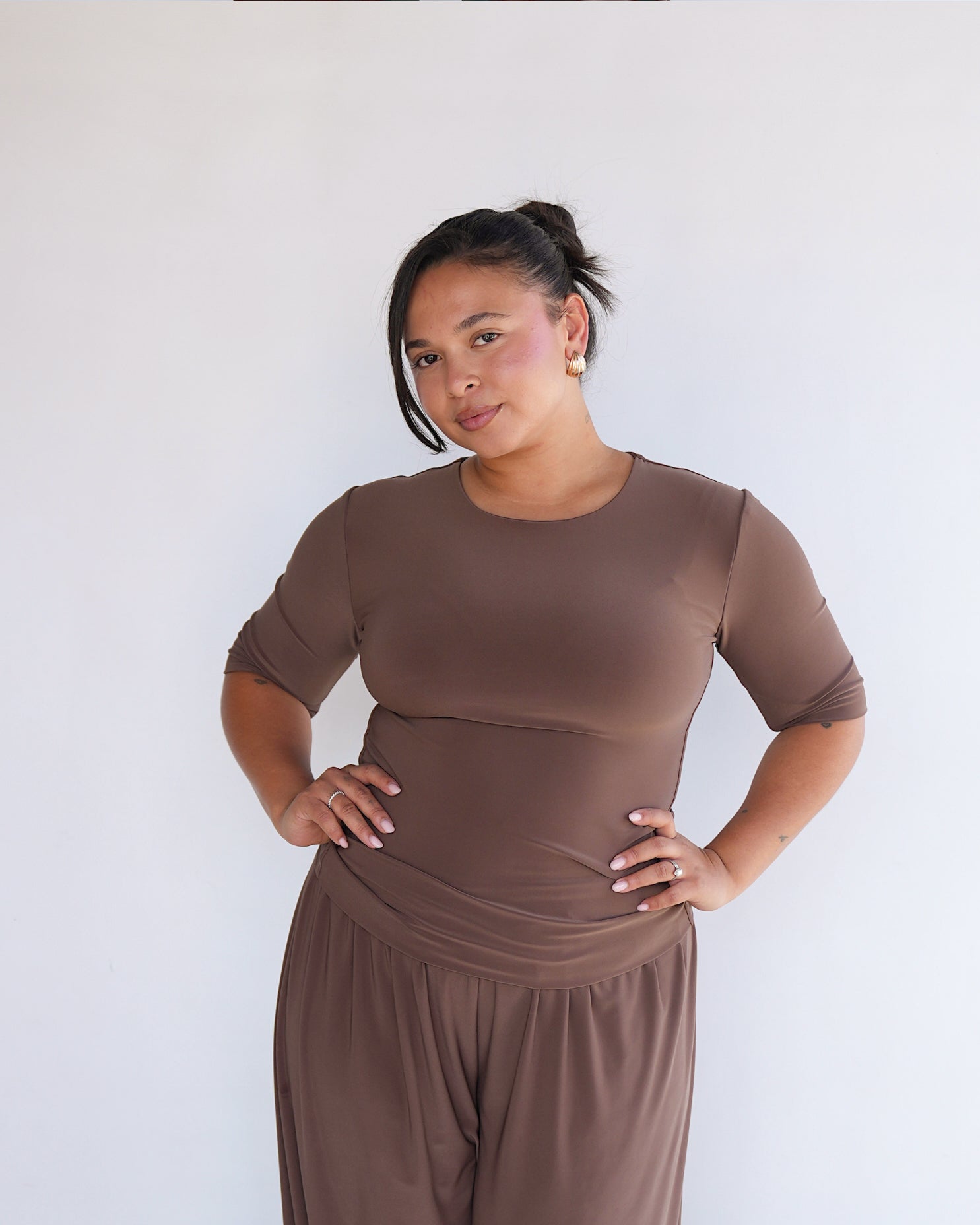 Coffee T-shirt with Midi Sleeves