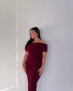 Maroon Off-shoulder Bardot Sculpted Dress