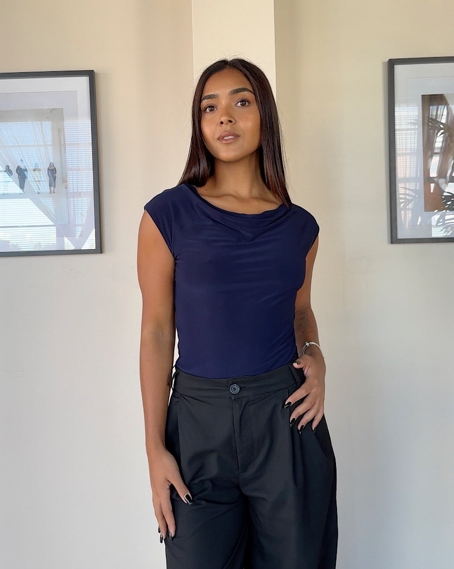 Navy Blue Cowl Neck Top