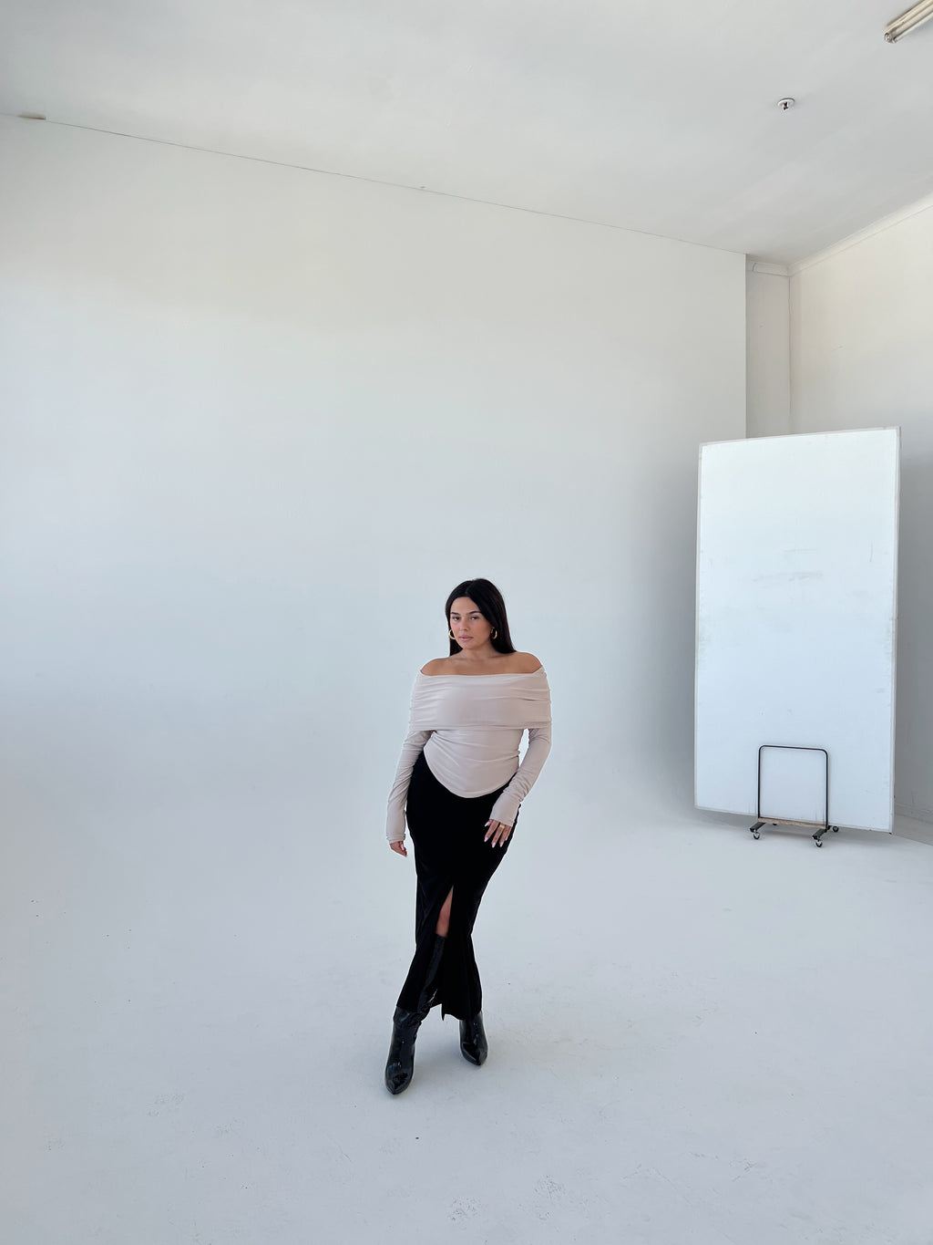 Black Slit Skirt with Ruched Detail