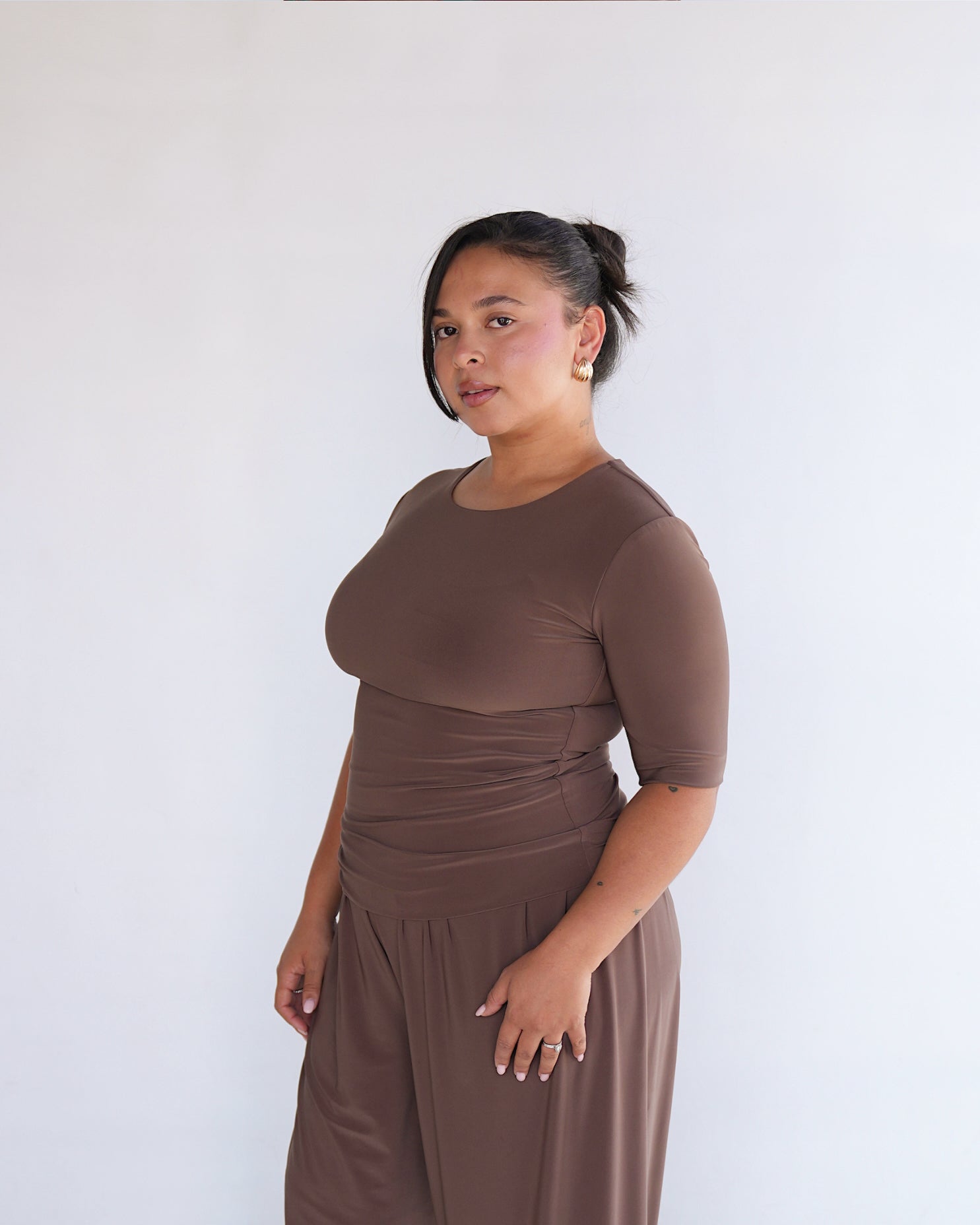 Coffee T-shirt with Midi Sleeves