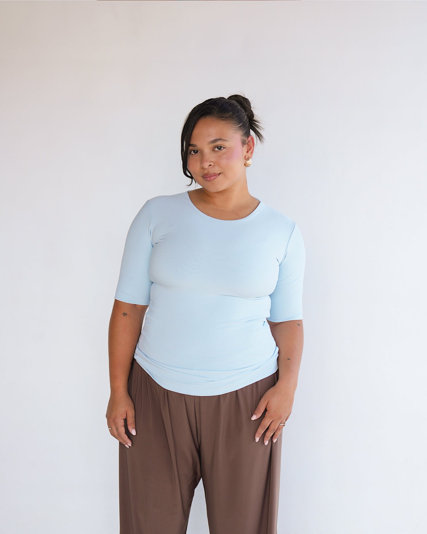 Baby Blue T-shirt with Midi Sleeves