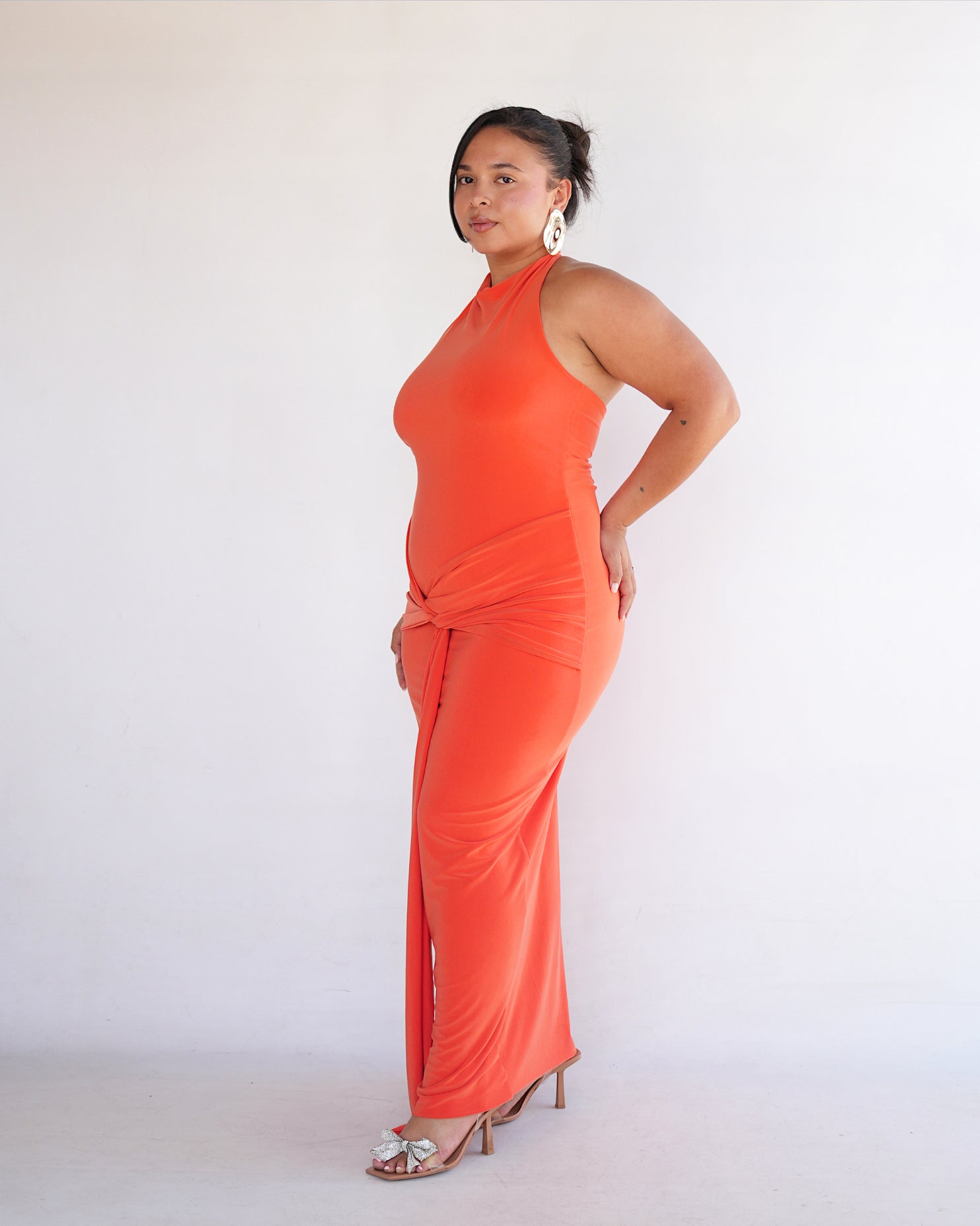 Orange Halter Dress with Tie Detail