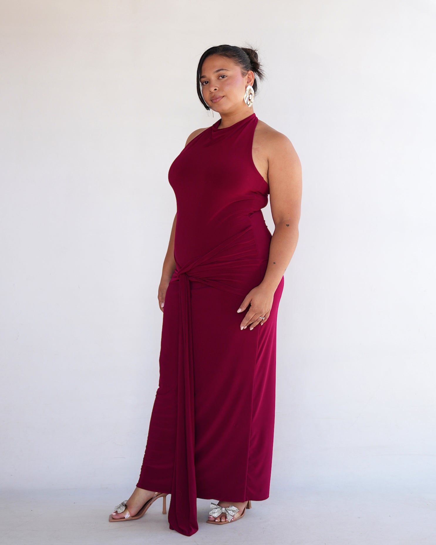 Maroon Halter Dress with Tie Detail