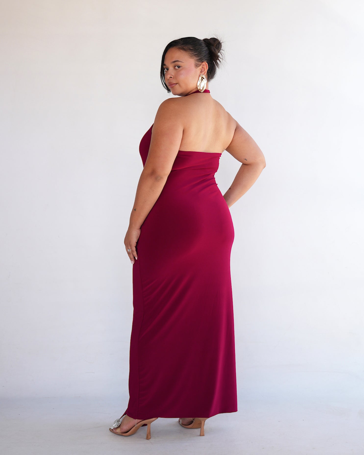 Maroon Halter Dress with Tie Detail