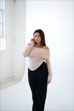 Black Slit Skirt with Ruched Detail