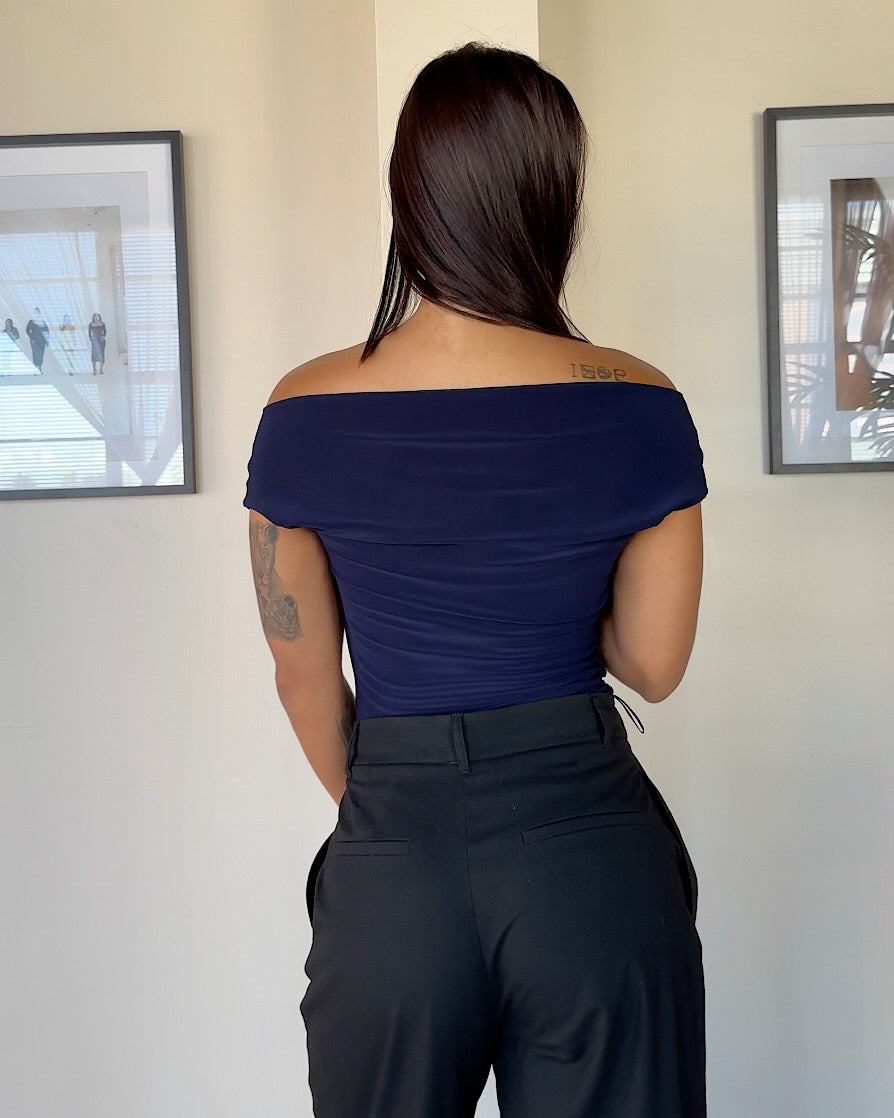 Navy Blue Cowl Neck Top