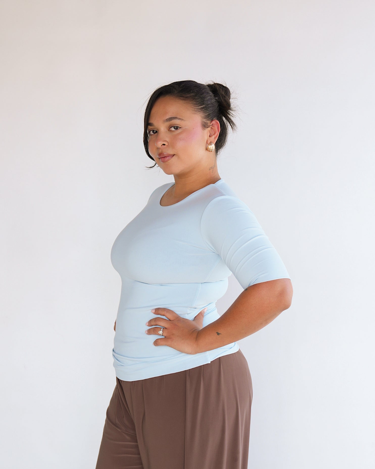 Baby Blue T-shirt with Midi Sleeves