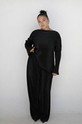 Black Pleated Straight Leg Resort Pants