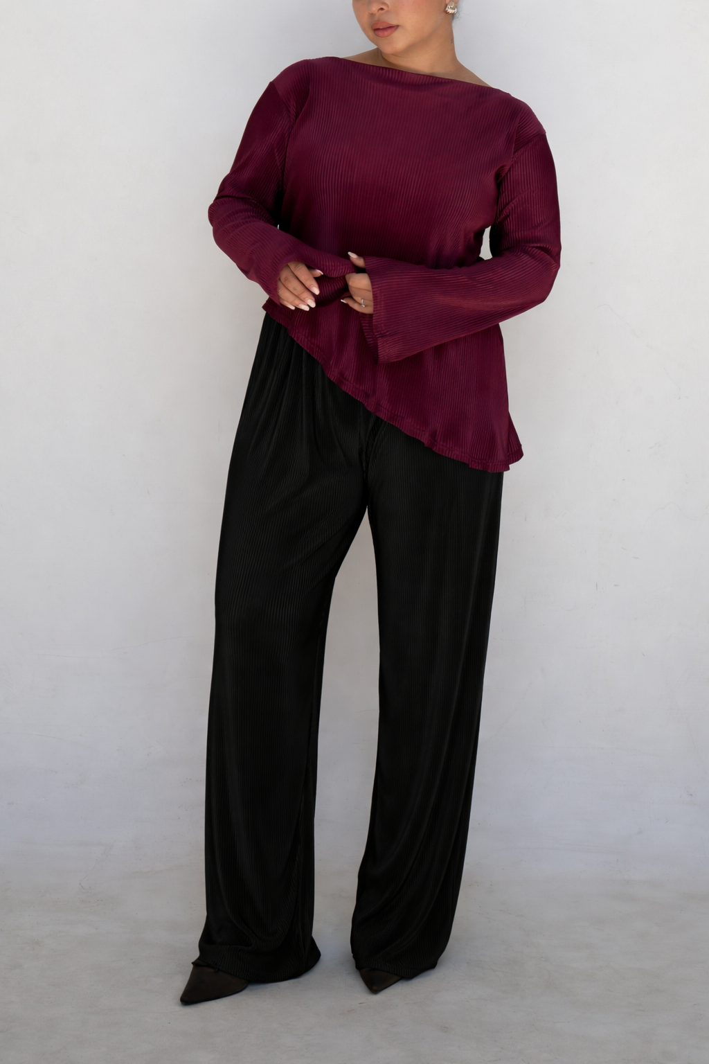 Black Pleated Straight Leg Resort Pants